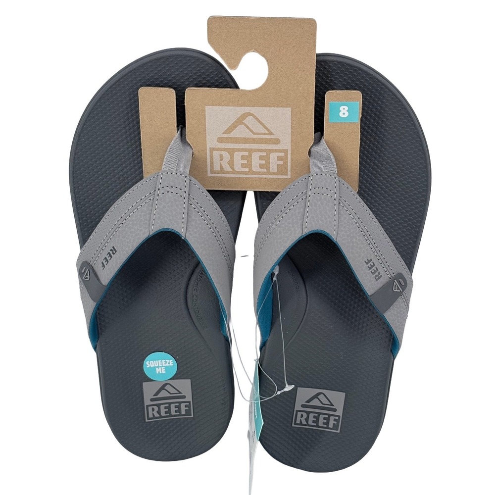 Reef Mens Fanning Low Flip Flops Grey Blue Athletic Thong Sandals Size 8